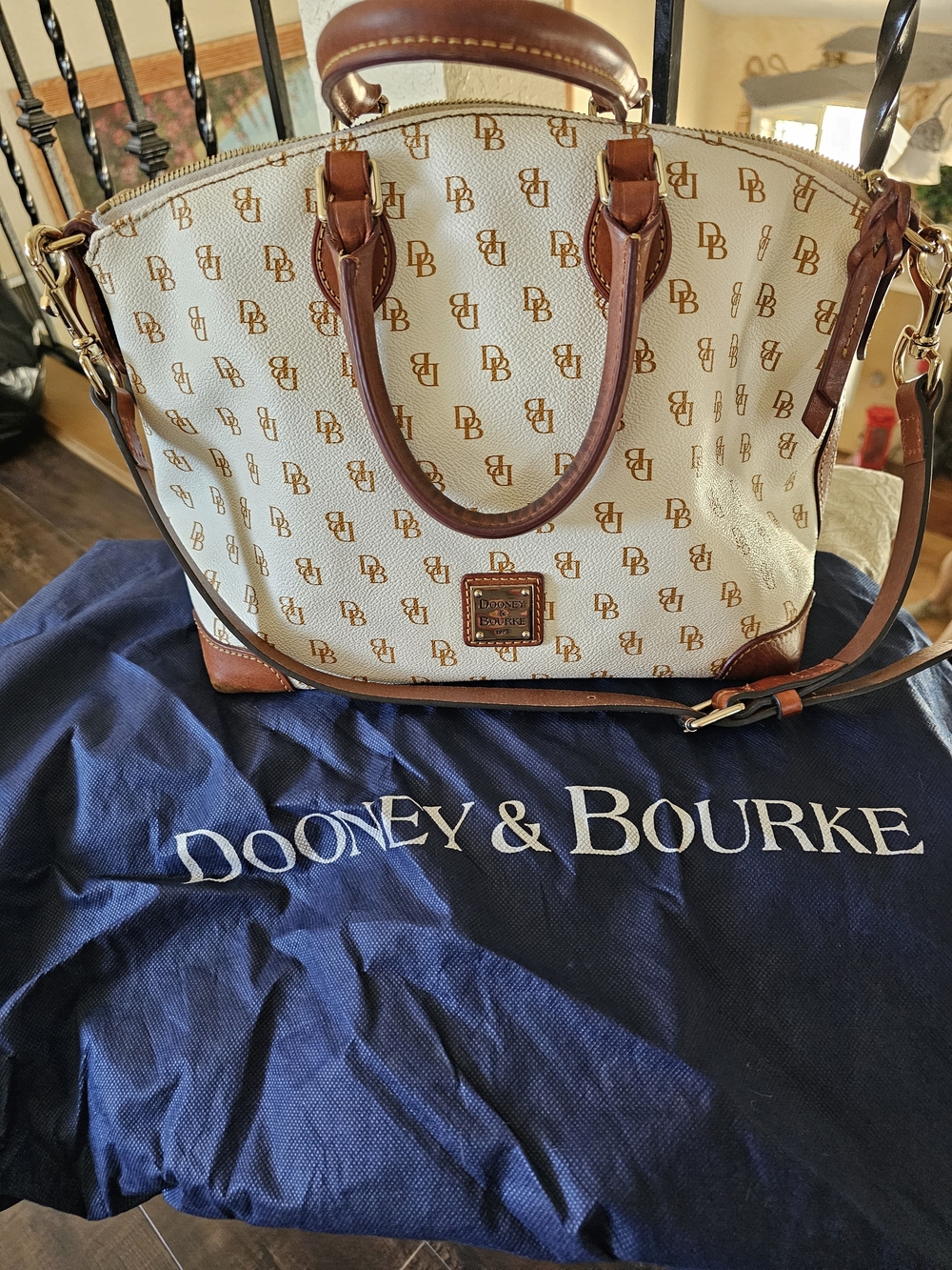 Dooney & Bourke White and Brown Logo Dome Satchel